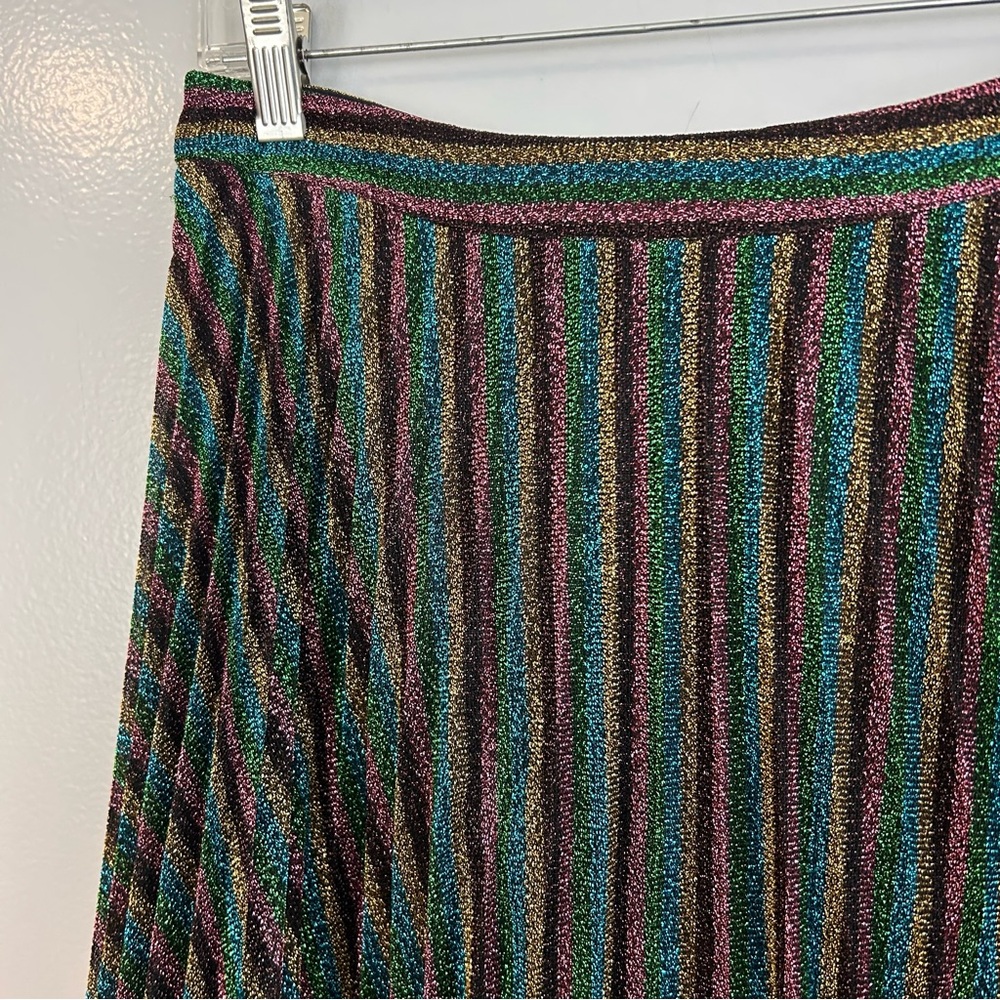 Boden Multicolor Rainbow Striped Pleated Glitter Metallic Midi Skirt Size 6 - Picture 5 of 10